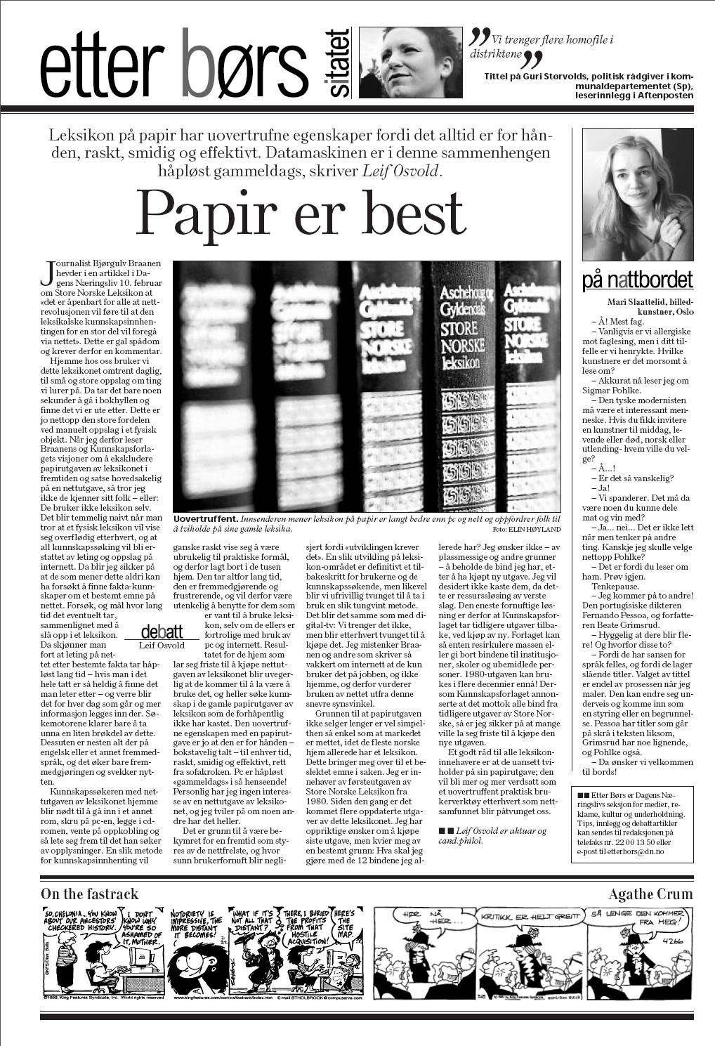 DN 2000: Leif Osvold: Nettet tar ikke av